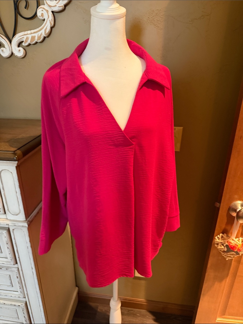 Umgee Fuchsia Button-Front Collared Blouse